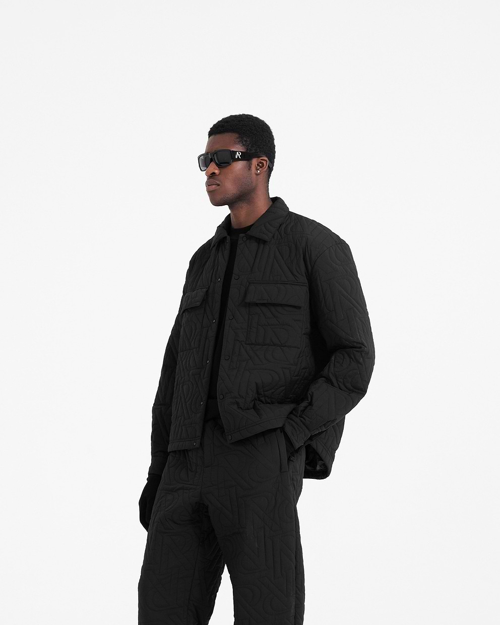 Initial Quilted Overshirt - Black